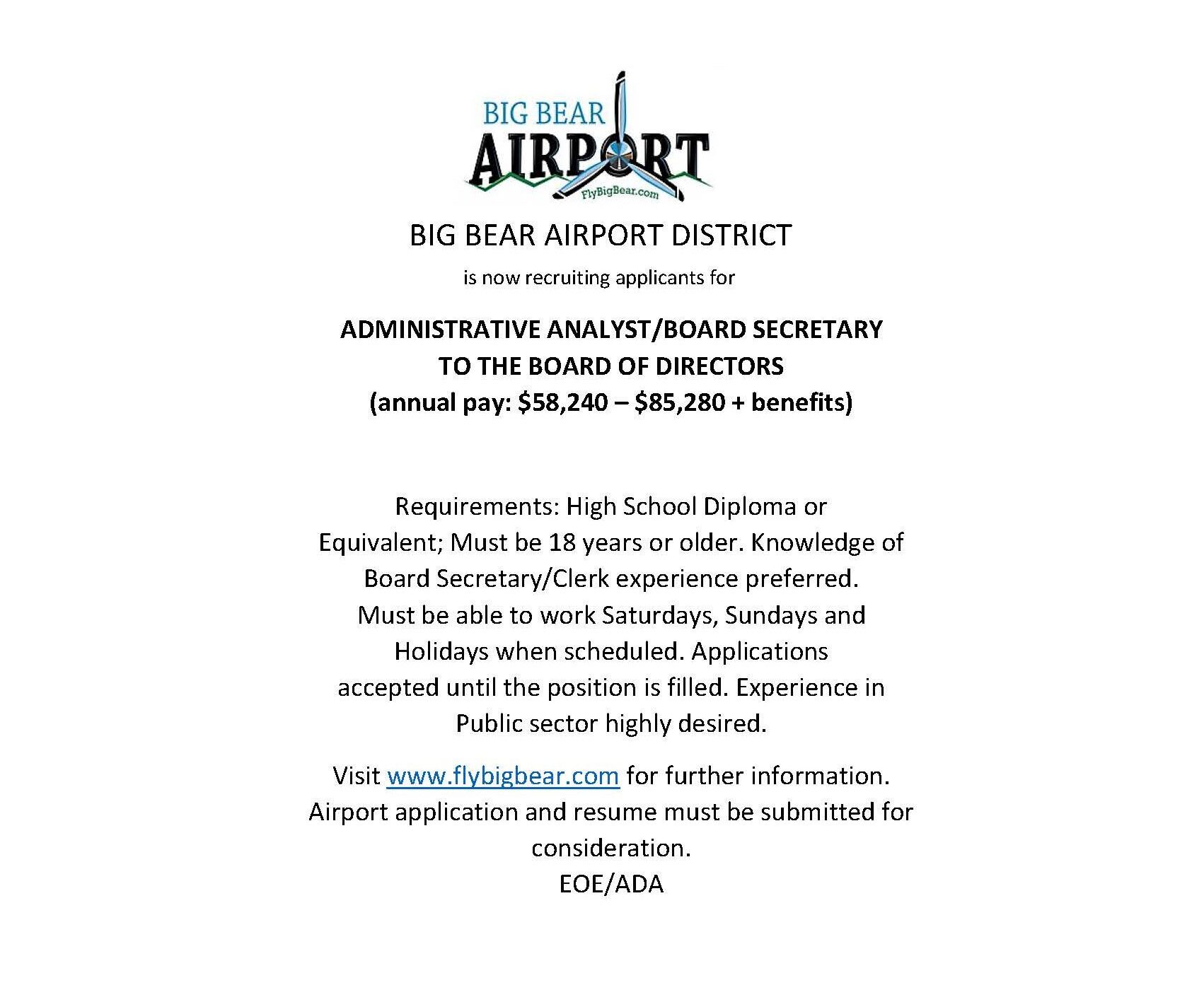 Administrative Analyst/Board Secretary to the Board of Directors
